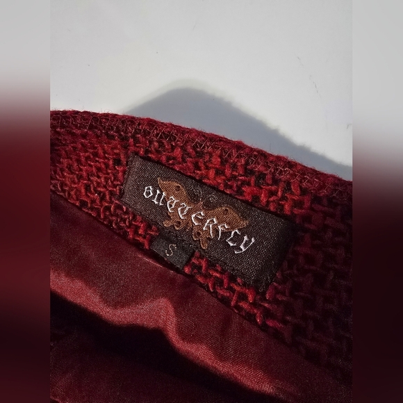 Butterfly Red Tweed Wrap Fringe Skirt S - Picture 5 of 9